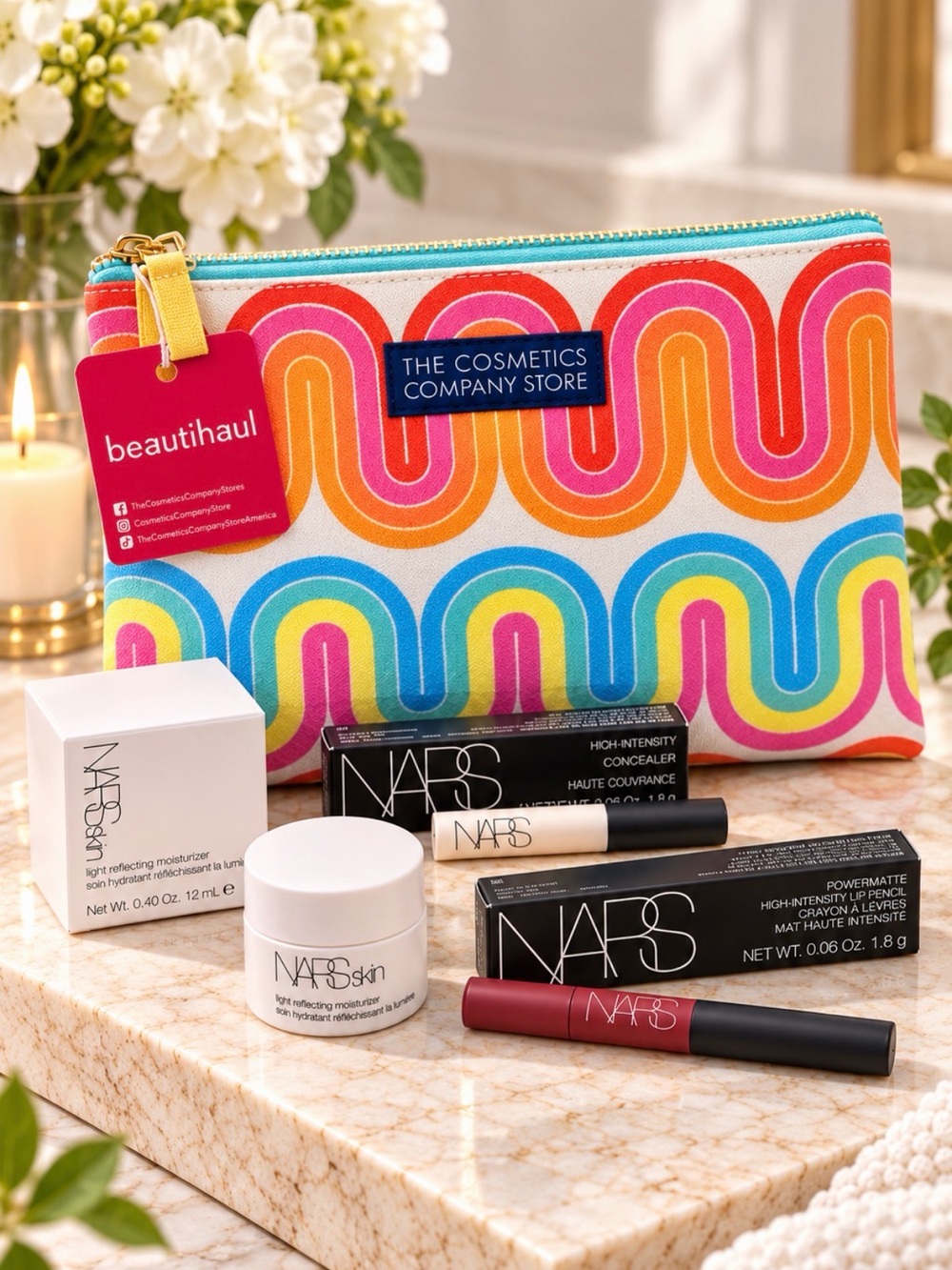 NARS Beauty Bundle + Cosmetics Bag | Walkyrie Lip, Eyeshadow Base, Skincare